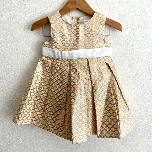 EUC Gymboree Layette Savanna Party Jacquard Gold Dress 3-6 Months